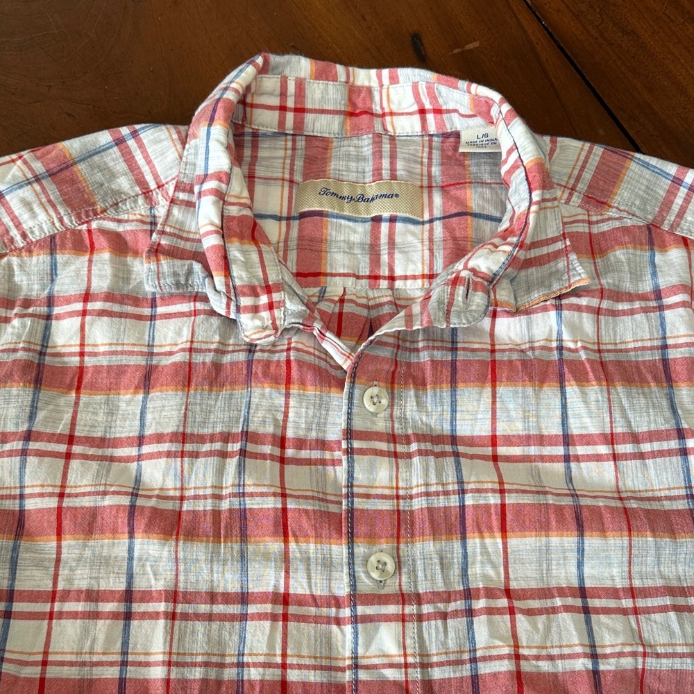 Tommy Bahama Red and White Plaid Men's Shirt